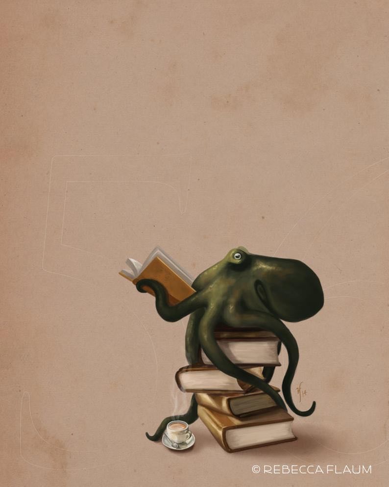 Octopus with Books” 8×10 art print